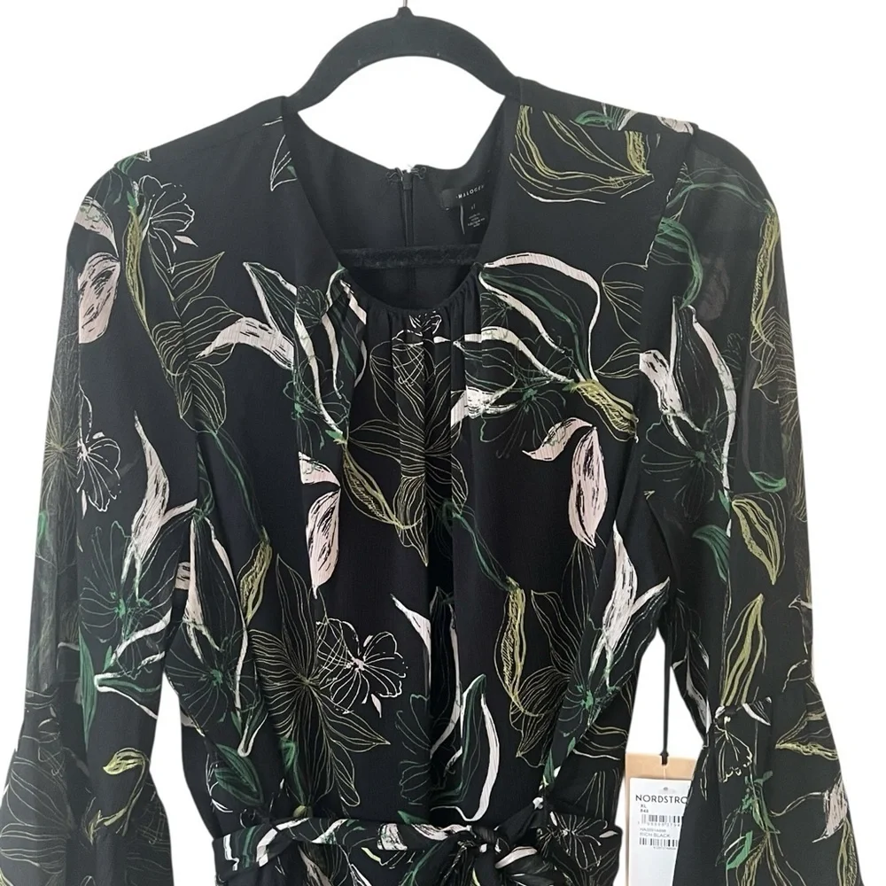 Halogen Black Floral Ruffle Minidress Rich Black NWT XL